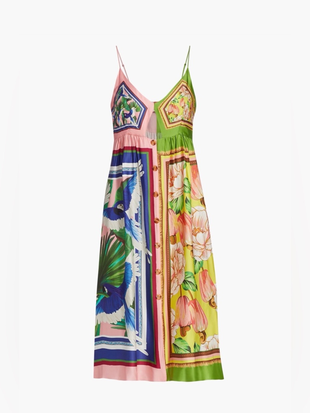 Farm Rio Double Scarves Midi Dress XS Colorblock Tropical 🌴 Cutout Button Front - Picture 12 of 14
